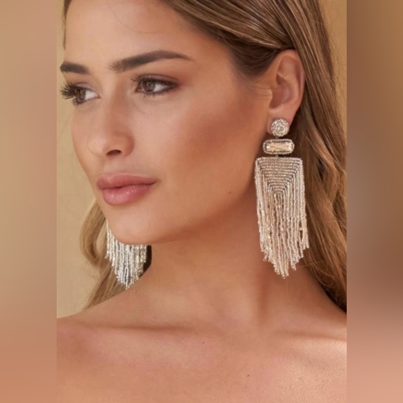 Jewelry - Stunning Silver Beaded Tassel Earrings. If you like Glam, you will LOVE